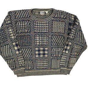 Vintage 90s Fine Line Patchwork Pattern Knit Sweater Geometric XXL